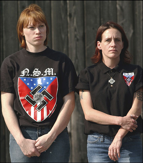 Two female members of National Socialist Movement, Valley Forge National Park, Pa.&nbsp; Linda Johnson Photography, Linda Johnson Photographs.